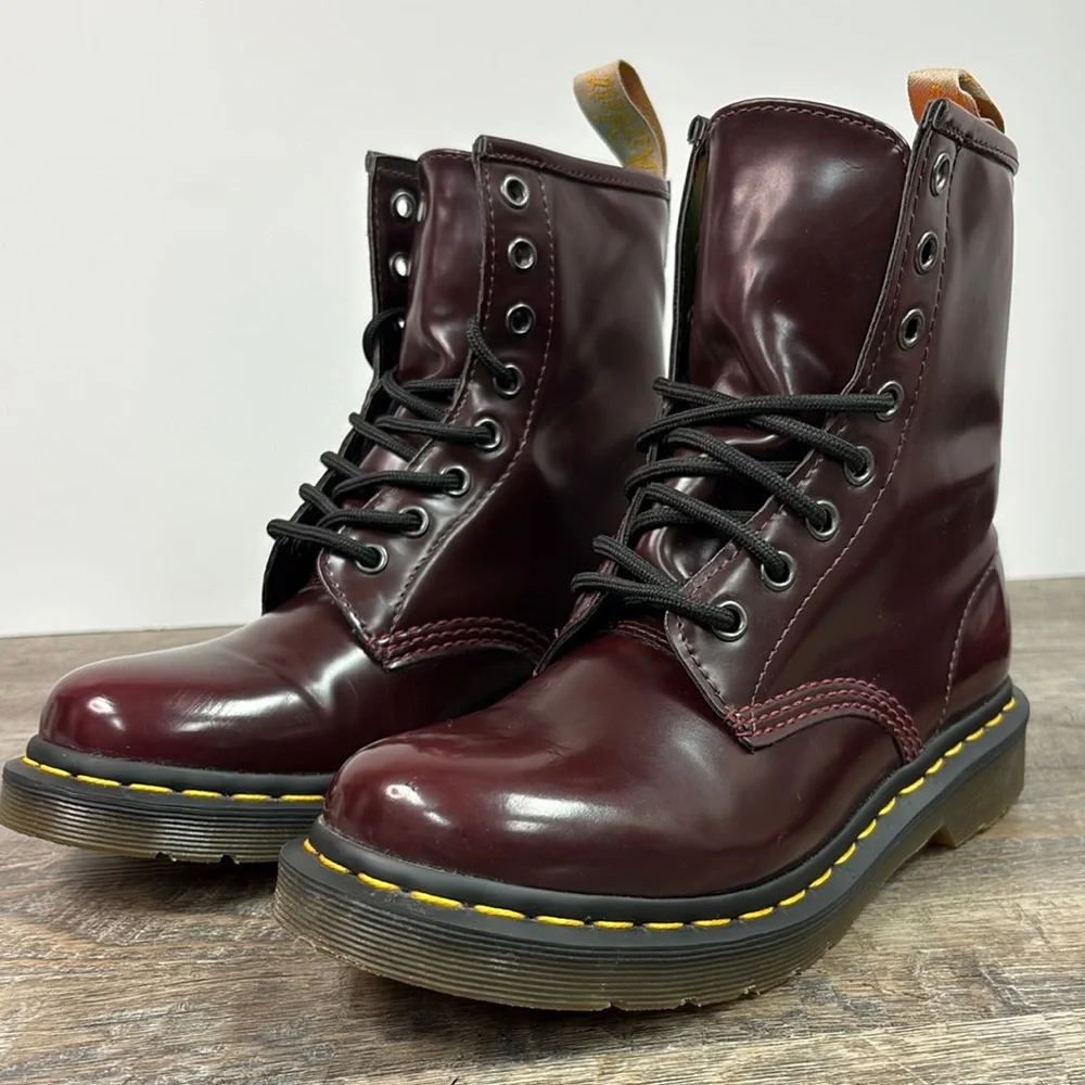 SOLD IN STORE Dr. Martens 1460 Vegan Leather Lace Up Boots in Cherry Size 7 - Picture 1 of 10